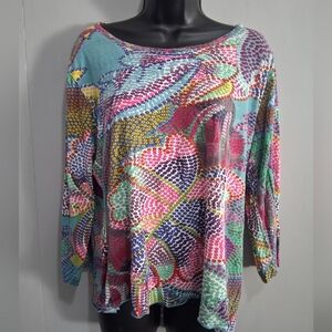 Parsley & Sage Shirt Large Multicolor Abstract Art to Wear Long Sleeve Top
